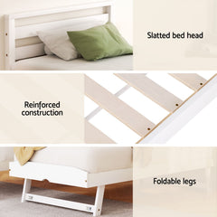 Artiss Bed Frame Single Size 2-in-1 Trundle Wooden White AVIS