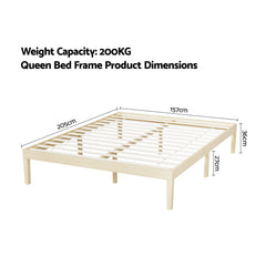 Artiss Bed Frame Queen Size Wooden Base Mattress Platform Timber Pine BRUNO