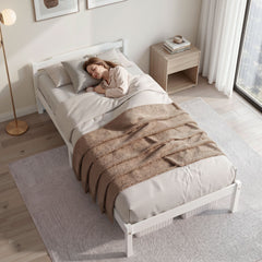 Artiss Bed Frame Single Size Wooden White LEXI