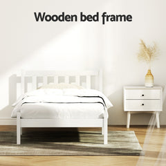 Artiss Bed Frame Single Size Wooden White SOFIE