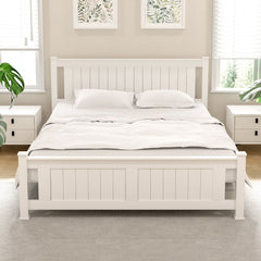 Artiss Bed Frame Double Size Wooden Platform with 2 Storage Drawers White RIO