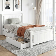 Artiss Bed Frame King Single Size Wooden Platform with 2 Storage Drawers White RIO