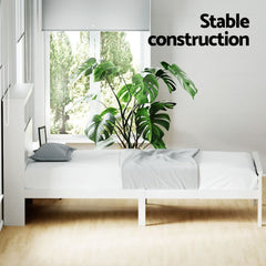 Artiss Bed Frame King Single Size Wooden with 3 Shelves Bed Head White