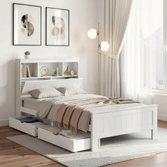 Artiss Bed Frame King Single Size Wooden with 2 Storage Drawers White