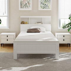 Artiss Bed Frame King Single Size Wooden with 2 Storage Drawers White