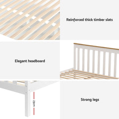 Artiss Bed Frame Double Size Wooden Platform with 2 Storage Drawers White PONY