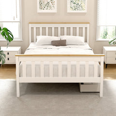 Artiss Bed Frame Double Size Wooden Platform with 2 Storage Drawers White PONY