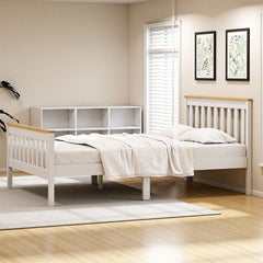 Artiss Bed Frame Double Size Wooden Platform with 2 Storage Drawers White PONY