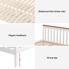 Artiss Bed Frame Single Size Wooden Platform with 2 Storage Drawers White PONY