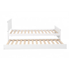 Artiss Single Bed Frame with Trundle Solid Wood Toddler Bunk Bed with Headboard White