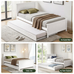Artiss Single Bed Frame with Trundle Solid Wood Toddler Bunk Bed with Headboard White