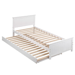 Artiss Single Bed Frame with Trundle Solid Wood Toddler Bunk Bed with Headboard White