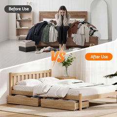 Artiss 2pcs Under Bed Storage with Wheels Rolling Wooden Drawers King Single & Queen