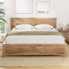 Artiss Bed Frame Queen Size Wooden Acacia Wood OATMEAL