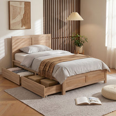 Artiss Single Bed Frame with 2 Drawers Wooden Bed Base Walnut