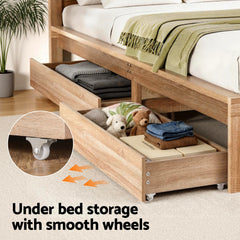 Artiss Single Bed Frame with 2 Drawers Wooden Bed Base Walnut