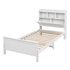 Artiss Single Bed Frame with Storage Headboard and Footboard Wooden Bed Base White