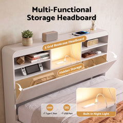 Artiss King Single Bed Frame with Storage, 4 Drawers, USB and Night Light White