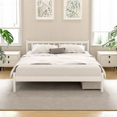 Artiss Bed Frame Double Size Wooden Platform with 2 Storage Drawers White SOFIE