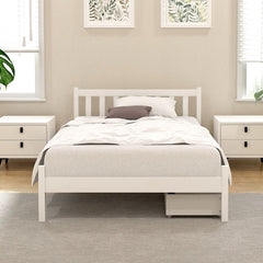 Artiss Bed Frame King Single Size Wooden Platform with 2 Storage Drawers White