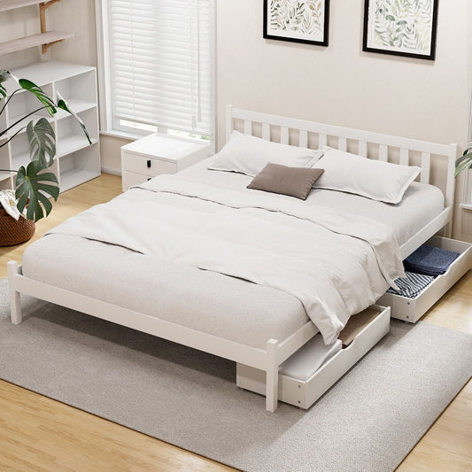 Artiss Bed Frame Queen Size Wooden Platform with 2 Storage Drawers White