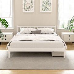 Artiss Bed Frame Queen Size Wooden Platform with 2 Storage Drawers White