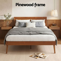Artiss Bed Frame Queen Size Wooden Bed Base Walnut SPLAY