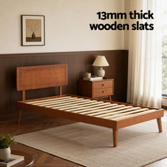 Artiss Bed Frame Single Size Wooden Bed Base Walnut SPLAY