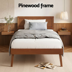 Artiss Bed Frame Single Size Wooden Bed Base Walnut SPLAY