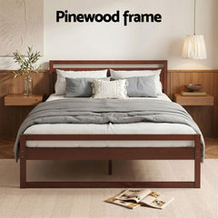 Artiss Bed Frame Double Size Wooden Walnut WITTON