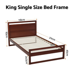 Artiss Bed Frame King Single Size Wooden Walnut WITTON