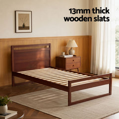 Artiss Bed Frame King Single Size Wooden Walnut WITTON