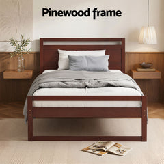 Artiss Bed Frame King Single Size Wooden Walnut WITTON