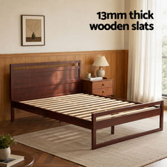 Artiss Bed Frame Queen Size Wooden Walnut WITTON