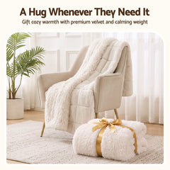 Giselle Faux Fur Weighted Blanket 2 Sided Long Pile Sherpa Reverse Cream 11KG 152 x 203cm
