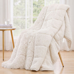 Giselle Faux Fur Weighted Blanket 2 Sided Long Pile Sherpa Reverse Cream 9KG 152 x 203cm