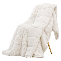 Giselle Faux Fur Weighted Blanket 2 Sided Long Pile Sherpa Reverse Cream 9KG 152 x 203cm