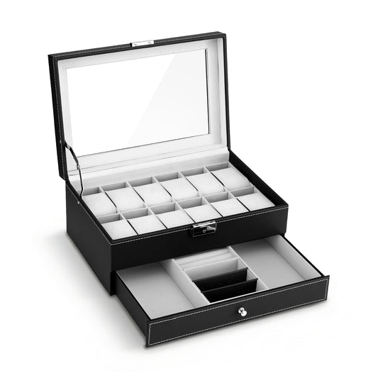 Embellir 12 Grids Watch Box Organizer Case Jewelry Display Storage Showcase