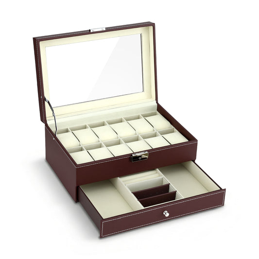 Embellir 12 Grids Watch Box Organizer Case Jewelry Display Storage Showcase