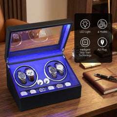 Embellir Watch Winder Automatic Double Watch Winder Box LED Black