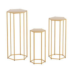 3Pcs Wedding Backdrop Pedestal Stand Gold Metal Hexagon Wedding Frame Plinth Pillars Table