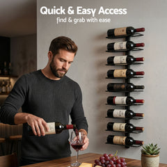 Artiss Wall Mounted Wine Rack 9 Bottles Display Storage Organizer Metal Black