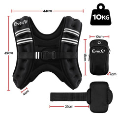 Everfit 10kg Weighted Vest Men Women, Reflective Running Vest with Armband Pouch