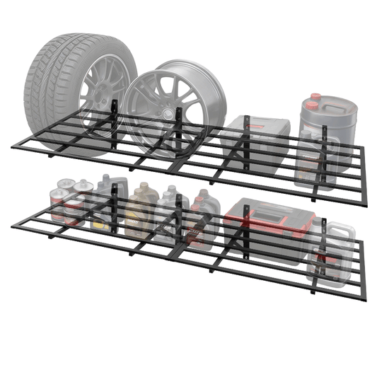 4 Pack 90x60cm Floating Wall Shelving Heavy Duty 2-Tier Wall Mounted Steel Shelf Storage for Garage Tools Tyres Garden Supplies Bins 700kg Total Capacity