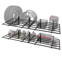 4 Pack 90x60cm Floating Wall Shelving Heavy Duty 2-Tier Wall Mounted Steel Shelf Storage for Garage Tools Tyres Garden Supplies Bins 700kg Total Capacity