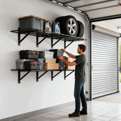 4 Pack 90x60cm Floating Wall Shelving Heavy Duty 2-Tier Wall Mounted Steel Shelf Storage for Garage Tools Tyres Garden Supplies Bins 700kg Total Capacity