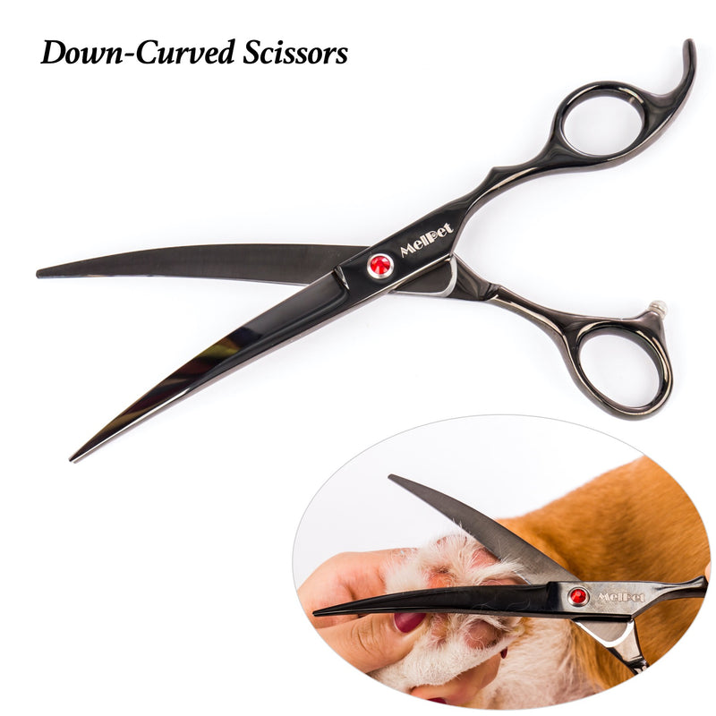 Pet Dog Grooming Scissors Shear Hair Cutting Set Curved Tool Kit-Black
