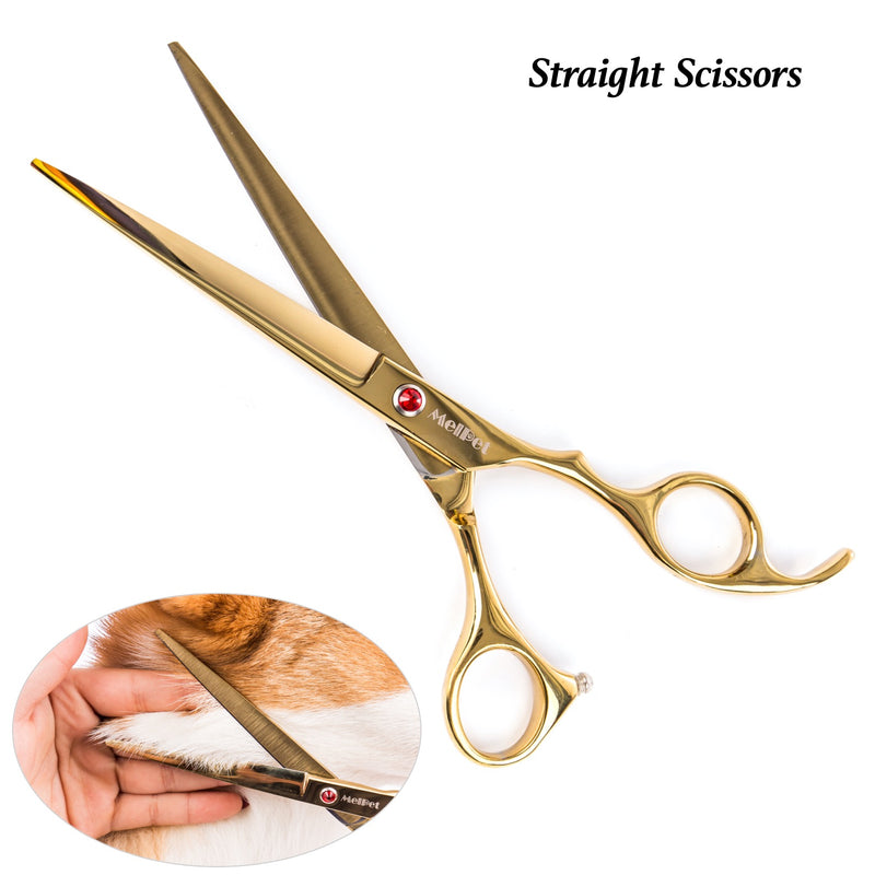 Pet Dog Grooming Scissors Shear Hair Cutting Set Curved Tool Kit-Gold