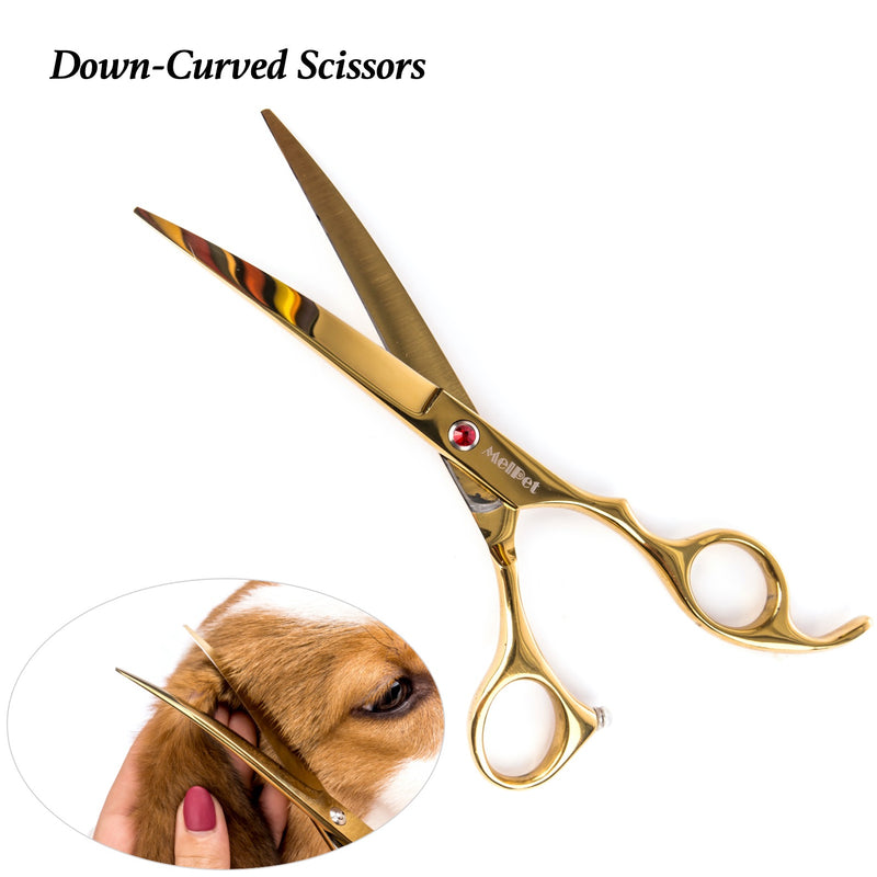 Pet Dog Grooming Scissors Shear Hair Cutting Set Curved Tool Kit-Gold
