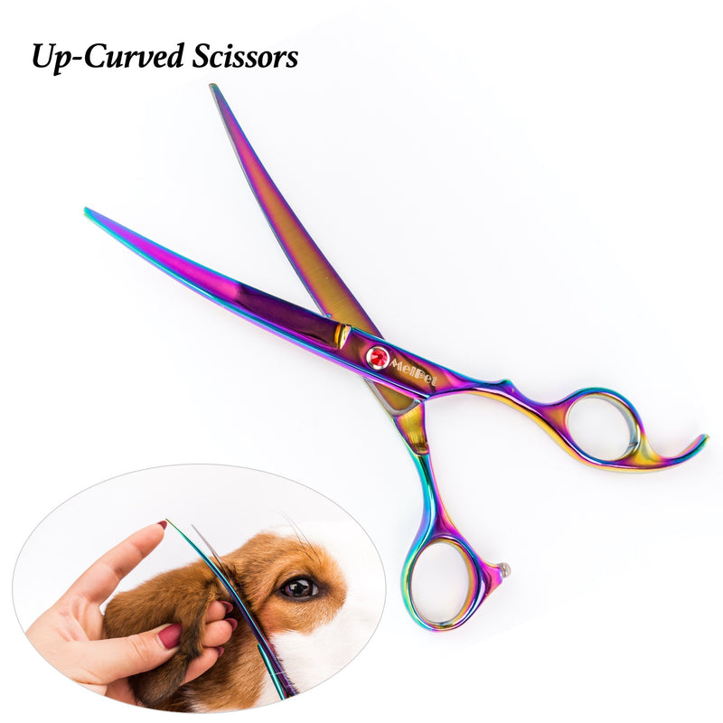 Pet Dog Grooming Scissors Shear Hair Cutting Set Curved Tool Kit- Multicolour